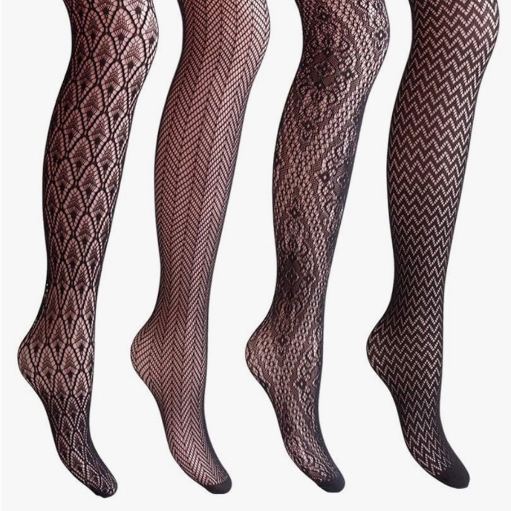 4 pairs of fish-net tights in various designs! Sexy
